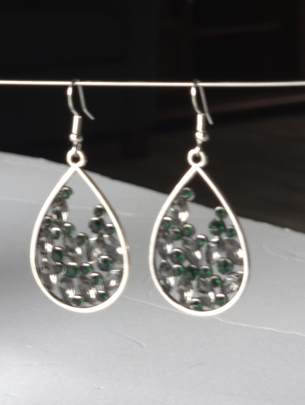paparazzi Emerald & Smoke Teardrop Crystal Earrings - Picture 12 of 13